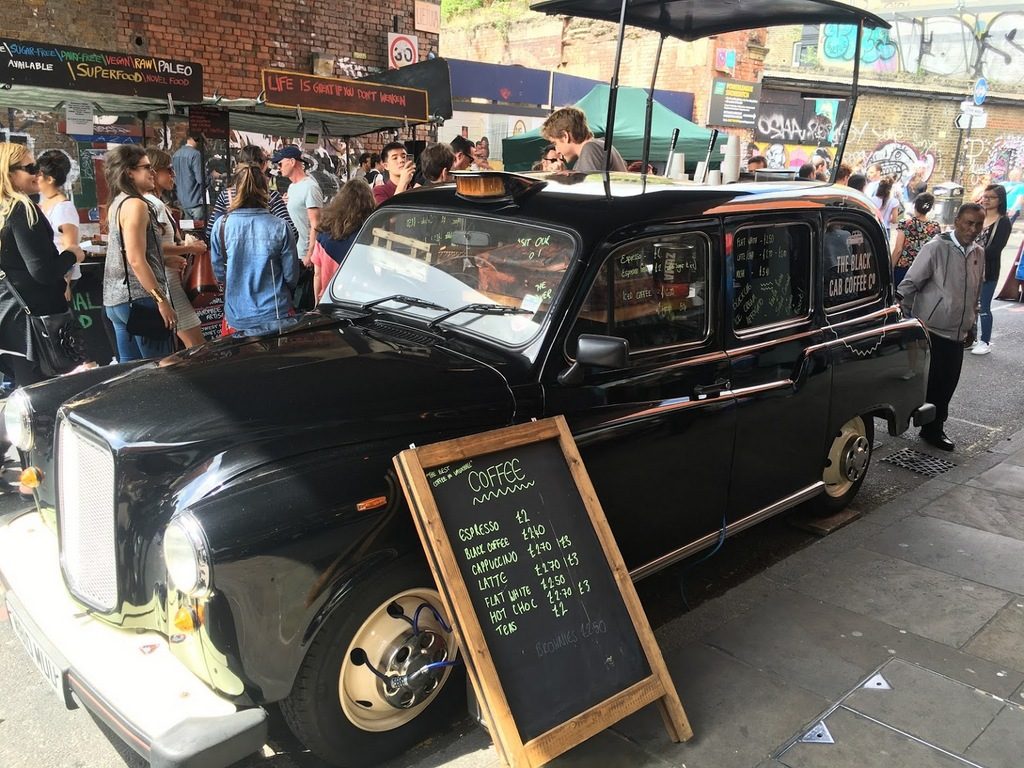 An old London taxi turned cafe