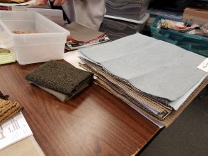 Neat sorted fabric piles at FabMo