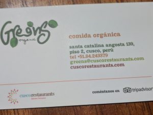 Greens Restaurant, Cusco