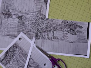Dragon drawing printed and enlarged