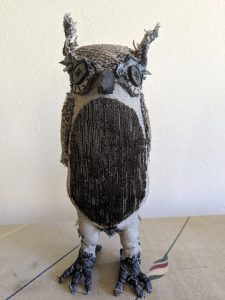 gray textile owl, front view