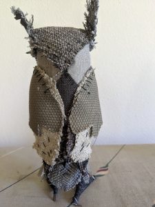 gray textile owl, back view