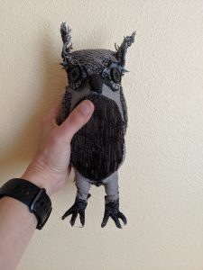 gray textile owl, front view