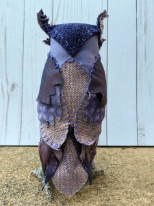 Purple textile owl, back view