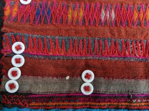 Closeup of Hill Tribe legging embroidery