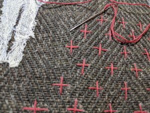 Hand stitching one fabric