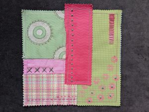 Green and pink cloth collage