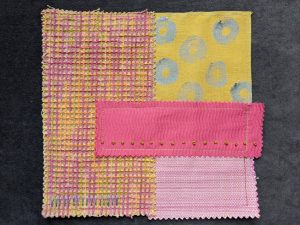 Mustard and pink fabric collage