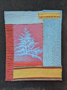 Seaweed art composition quilted and hand stitched