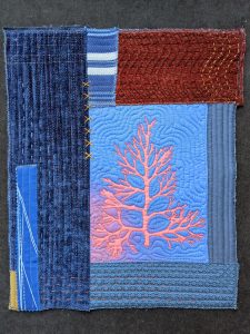 Seaweed art composition quilted and hand stitched