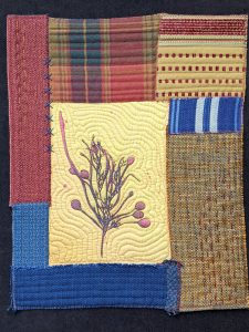 Seaweed art composition quilted and hand stitched