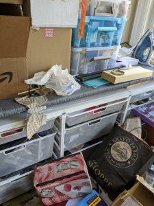 Piled up art supplies