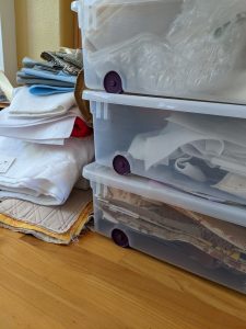 Piled up art supplies
