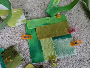 Green fabric pieces