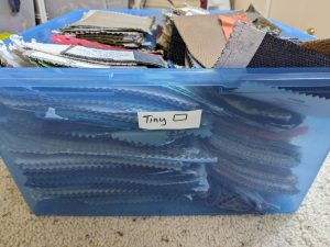 Box of tiny fabric scraps