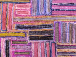 close up of finished "Cloth Strokes" art quilt