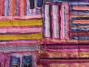 close up of finished "Cloth Strokes" art quilt