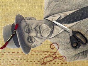 "The Worldly Patriarch" art quilt in progress