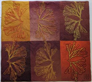 "Yaacov's Algae in Red" art quilt