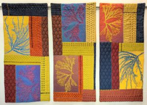Finished Red Sea, Med Sea, Dead Sea quilt triptych